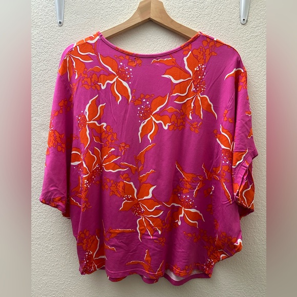 Ava Sky Fighting Eel Fuchsia Pink & Orange Floral Sleeve Blouse - Picture 5 of 5